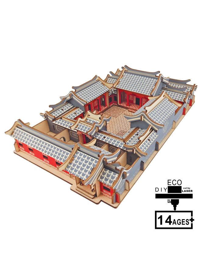 DIY Handmade Wooden Assembled Beijing Courtyard Model Wooden 3D Jigsaw Puzzle Educational Toy Children's Gift-Color:XF-G026H Beijing Courtyard - Image 2